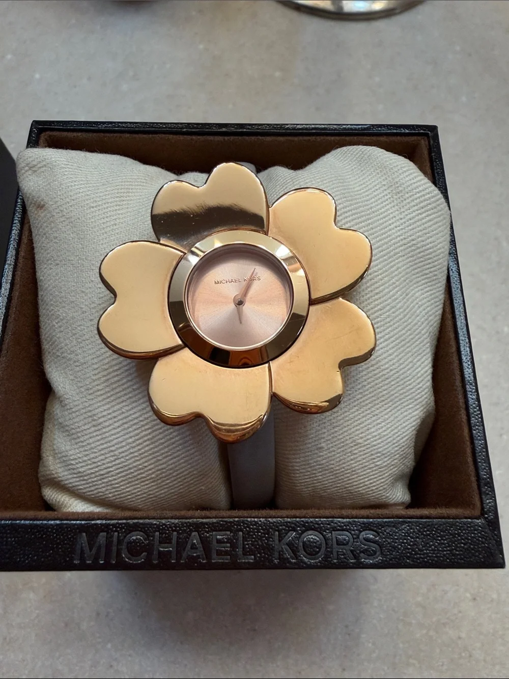 Michael Kors Mena Watch Rose Gold Floral Face Leather Bracelet